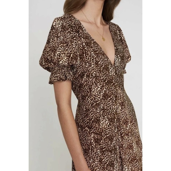 Faithfull the Brand Dresses & Skirts - Faithfull the Brand Maggie Midi Dress Womens 4 Brown Charlie Leopard Safari Chic